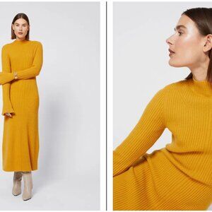 Fitted A-Line Wool Knit Dress (Mustard, Size S)
